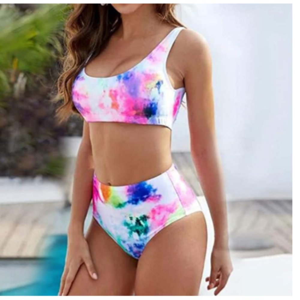 Bright Splash Multicolor Sporty Bikini - Picture 2 of 4